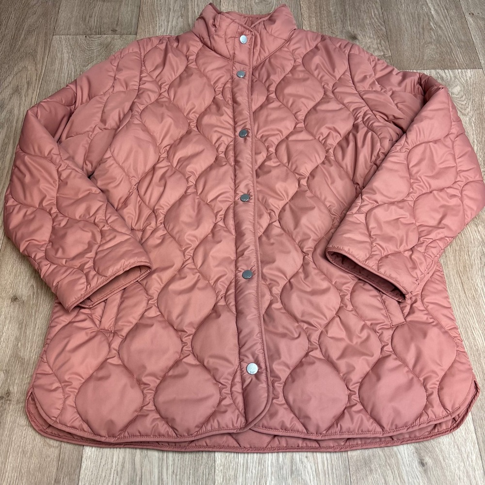 32 Degrees Heat Womens Quilted Jacket Pink Snap Front Mock Neck Size Large